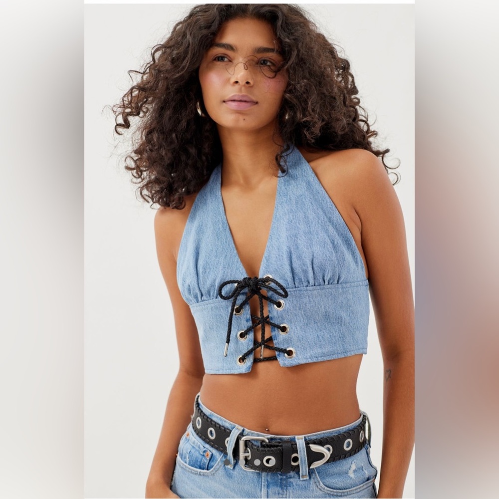 Urban Renewal Remade Denim Lace-Up Halter Top